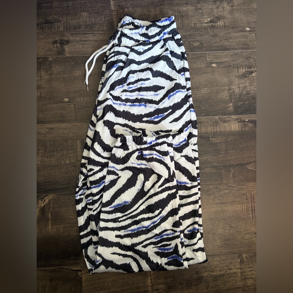 Zebra Print Sweatpants with Blue Accents